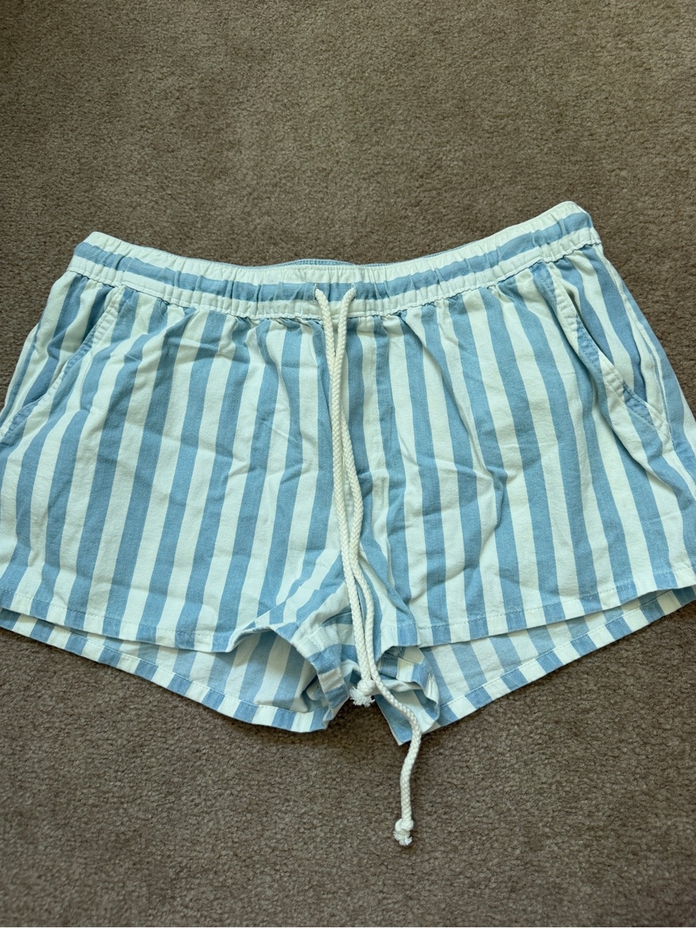 aerie Blue and White Striped Drawstring Athletic Shorts